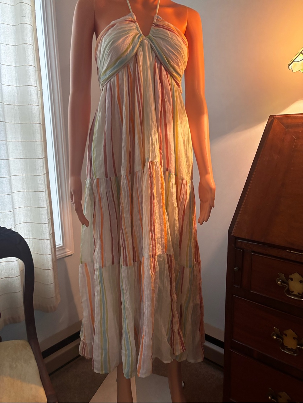 American Eagle Outfitters White Multicolor Striped Halter Maxi Dress - Picture 4 of 10